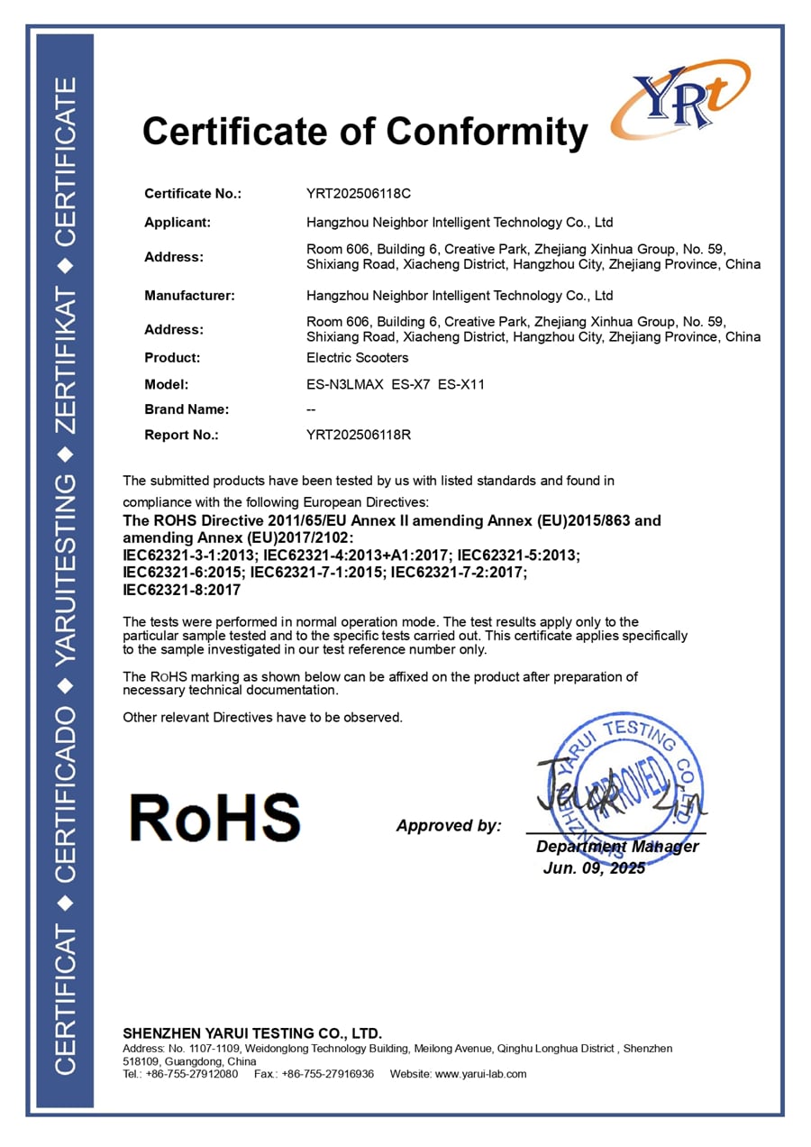 CE RoHS Certificate of Conformity