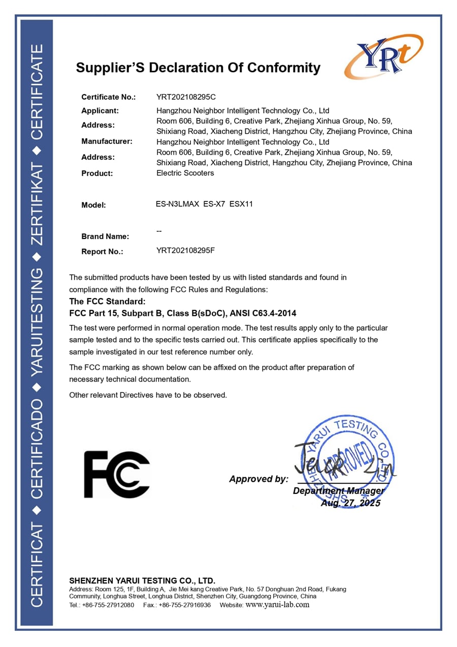 FCC Supplier's Declaration of Conformity